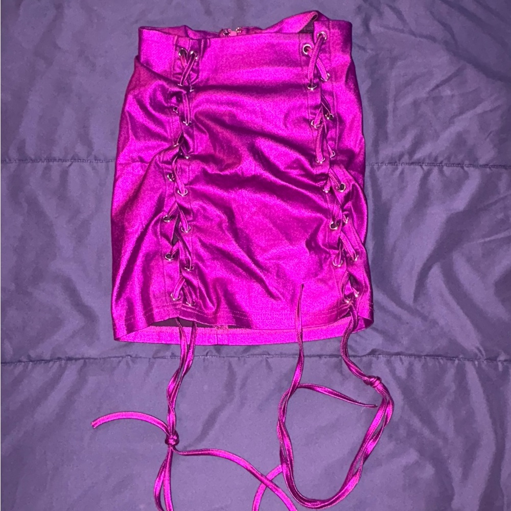 Vibrant Pink Lace-Up Skirt